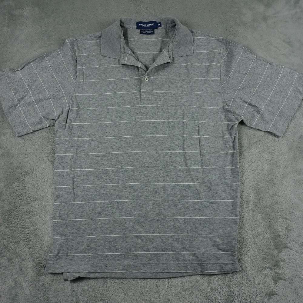 Polo‎ Ralph Lauren Shirt Men Medium Gray Striped Golf Pima Cotton Vintage